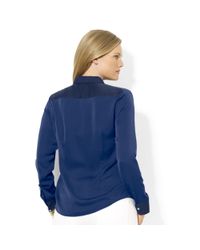 Lyst - Lauren By Ralph Lauren Plus Size Zippocket Satin Blouse in Blue