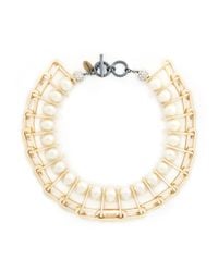 Venna | Metallic Chain Link Resin Pearl Collar Necklace | Lyst