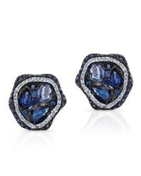 Anne Sisteron - 14kt White Gold Blue Sapphire Diamond Cluster Stud Earrings - Lyst