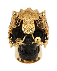 Alexander McQueen | Black Skull Owlet Ring | Lyst