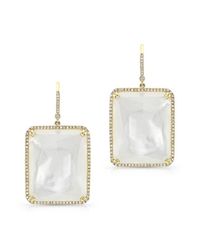 Anne Sisteron - 14kt Yellow Gold White Mother Of Pearl White Topaz Diamond Rectangle Earrings - Lyst