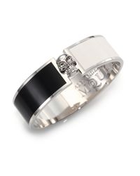 Alexander McQueen | Metallic Bicolor Enamel Skull Button Bangle Bracelet | Lyst