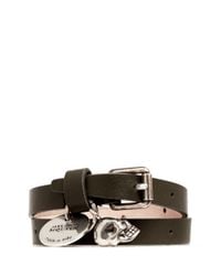 Alexander McQueen | Green Skull Charm Double Wrap Leather Bracelet | Lyst