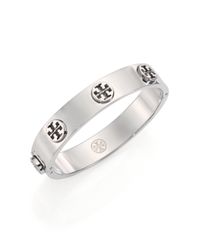 Tory Burch | Metallic Logo Stud Bangle Bracelet/silvertone | Lyst