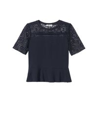 Rebecca Taylor - Black Guipure Tee With Ruffle - Lyst