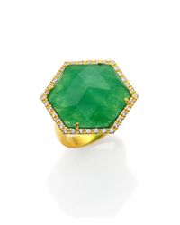 Mija | Dark Green Jade & White Sapphire Hexagon Cocktail Ring | Lyst