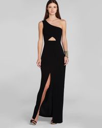 bcbgmaxazria one shoulder cut out gown
