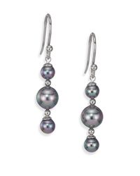 Majorica | Metallic 5mm-8mm Grey Round Pearl & Sterling Silver Triple-drop Earrings | Lyst