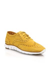 Cole Haan | Yellow Zerogrand Suede Wing Oxfords | Lyst