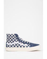 blue checkerboard vans high top