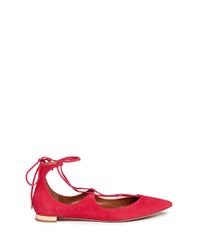 Aquazzura | Pink 'christy' Lace-up Suede Flats | Lyst