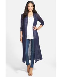 Eileen Fisher Full Length Sheer Hemp Blend Cardigan In