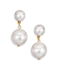 Kenneth Jay Lane | Metallic Faux Pearl Double Drop Clip Earrings | Lyst