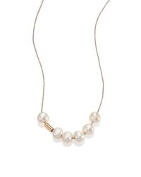 Ginette NY | Metallic 6mm White Baroque Pearl & 14k Rose Gold Tube Necklace | Lyst