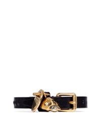 Alexander McQueen | Black Skull Charm Covered Stud Leather Bracelet for Men | Lyst