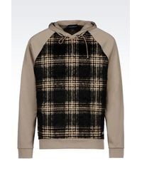 Emporio Armani | Natural Hooded Sweatshirt With Check Pattern for Men | Lyst