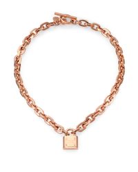 Michael Kors Metallic Padlock Charm Necklace/rose Goldtone
