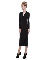 Norma Kamali | Black Side Drape Midcalf | Lyst