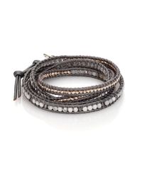 Chan Luu | Gray White Opal, Clear Quartz, Howlite & Leather Multi-row Beaded Wrap Bracelet | Lyst