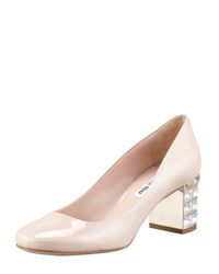 miu patent pump heel crystal rose natural sold