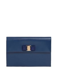 Ferragamo | Blue Saffiano Leather Clutch With Bow | Lyst