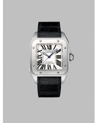 Cartier | Black Santos 100 Automatic Large Stainless Steel & Alligator Strap Watch | Lyst