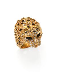 Saint Laurent | Metallic Lion Head Crystal & Enamel Ring | Lyst