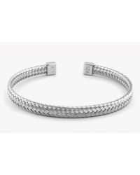 Tateossian - Metallic Slim Intrecciato Bracelet In Tightly Weaved Rhodium Plated Silver With Silver Casp for Men - Lyst