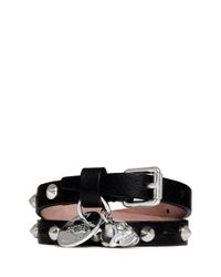 Alexander McQueen | Black Skull Charm Double Wrap Stud Leather Bracelet | Lyst