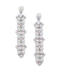 Adriana Orsini | Metallic Garden Gate Drama Linear Faux Pearl Drop Earrings/silvertone | Lyst