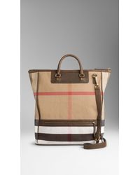 burberry large canvas check tote bag