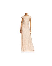 Vera Wang Womens Cap Sleeve Lace Gown with Sequins and Deep V Back 