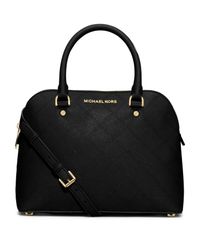 MICHAEL Michael Kors | Black Cindy Medium Topstitched Saffiano Leather Satchel | Lyst