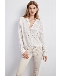 Velvet By Graham & Spencer - White Ursa Nailhead Embroidered Blouse - Lyst