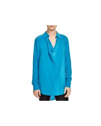 VINCE | Blue Silk Cowl Blouse | Lyst