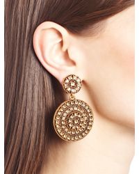 Oscar de la Renta | Metallic Golden Swarovski Crystal Pavé Disk Earrings | Lyst