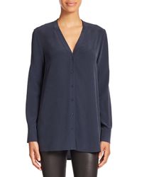 Vince | Blue Silk V-neck Blouse | Lyst