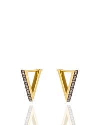 Noor Fares | Metallic Triangle Semidress 3d Earrings in Yellow Gold and Black Rhodium and White Diamonds | Lyst