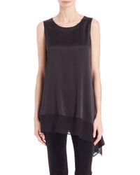 Eileen Fisher | Black Silk Charmeuse Asymmetrical Tank | Lyst