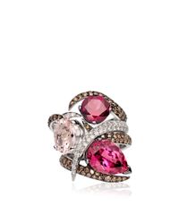Shaun Leane | White Gold Ring with Pear Shaped Pink Tormaline and Brown Diamonds | Lyst