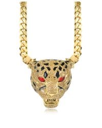 Roberto Cavalli - Metallic Panther Golden Necklace Wcrystals and Glaze - Lyst