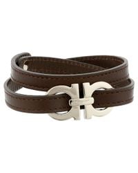Ferragamo Brown Double Wrap With Gancini Bracelet