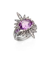 Alexis Bittar Fine | Metallic Velvet Marquis Amethyst, White Sapphire, Grey Diamond & Sterling Silver Ring Set | Lyst