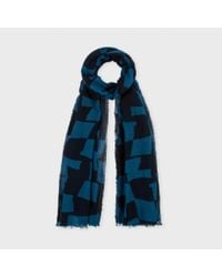 Paul Smith | Petrol Blue 'Abstract Checkerboard' Print Scarf for Men | Lyst