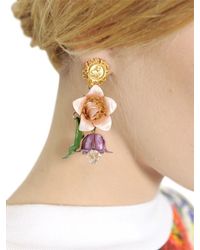 Dolce & Gabbana Pink Hand Painted Gold Plated Earrings