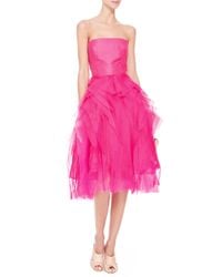 Monique Lhuillier | Purple Strapless Cocktail Dress With Raw Edge Skirt | Lyst