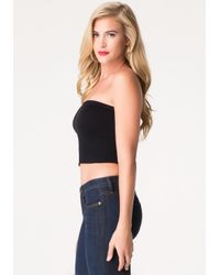 Bebe Ribbed Bandeau Top In Black Lyst Bebe Ribbed Bandeau Top In Black Lyst