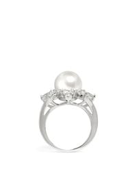 CZ by Kenneth Jay Lane | Metallic Floral Faux Pearl Cubic Zirconia Ring | Lyst