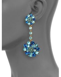 Oscar de la Renta | Blue Clustered Stone Clipon Drop Earrings | Lyst
