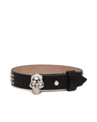 Alexander McQueen | Black Studded Leather Wrap Skull Bracelet | Lyst